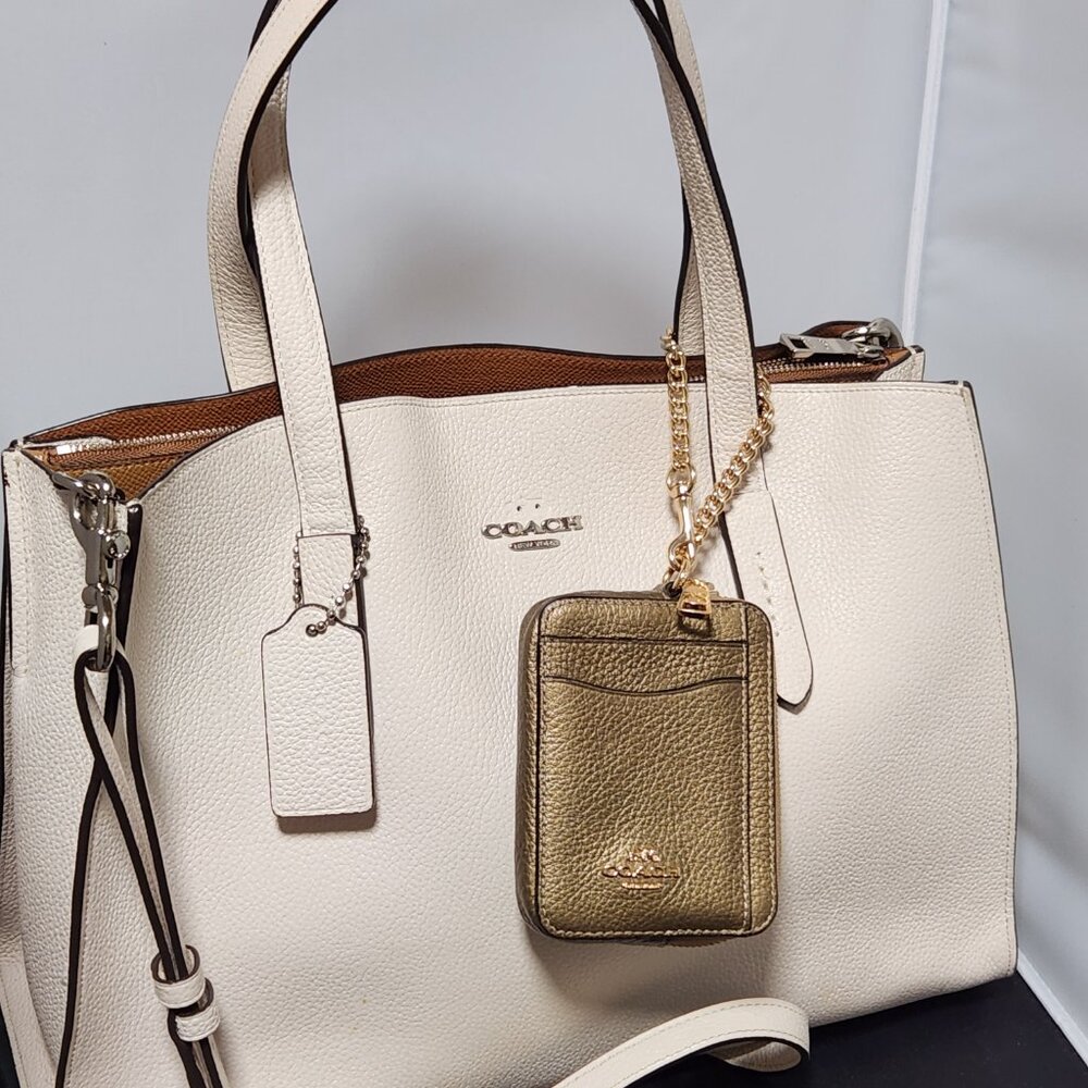 TRENDING Coach Charlie Carryall tote Chalk color EUC w/ Coach Gold zip card case